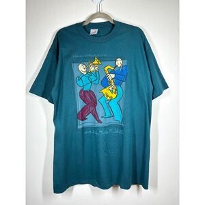 Vintage 90s New Orleans Graphic Tee TShirt Large Jerzees Jazz Saxophone Art 1996
